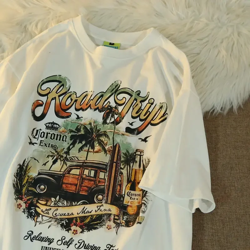 

Heavyweight National Tide Fried Street West Coast T-shirt American Casual Short Sleeved Male and Female Students Loose Shirt Men