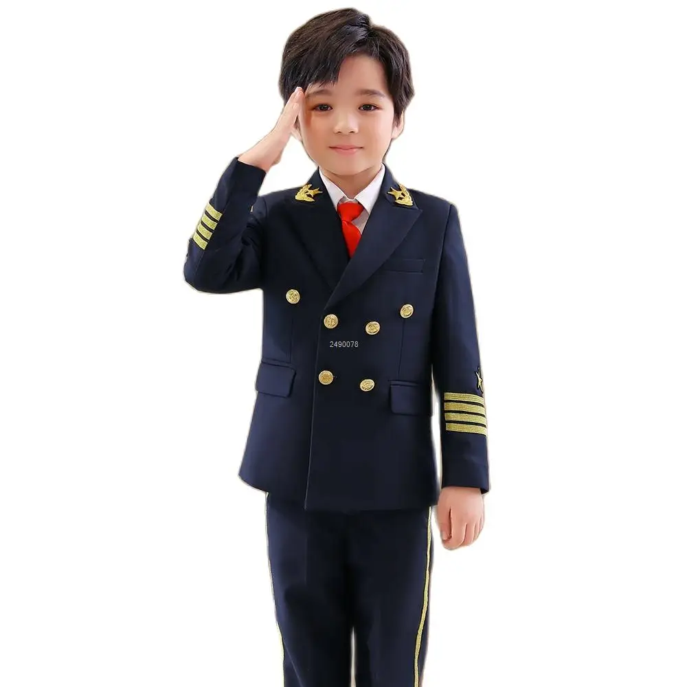 

Flower Boys Pilot Uniform Suit Kids Formal Jakcet Pants Tuxedo Wedding Dress Children Birhtday Photograph Teenger Stage Costume