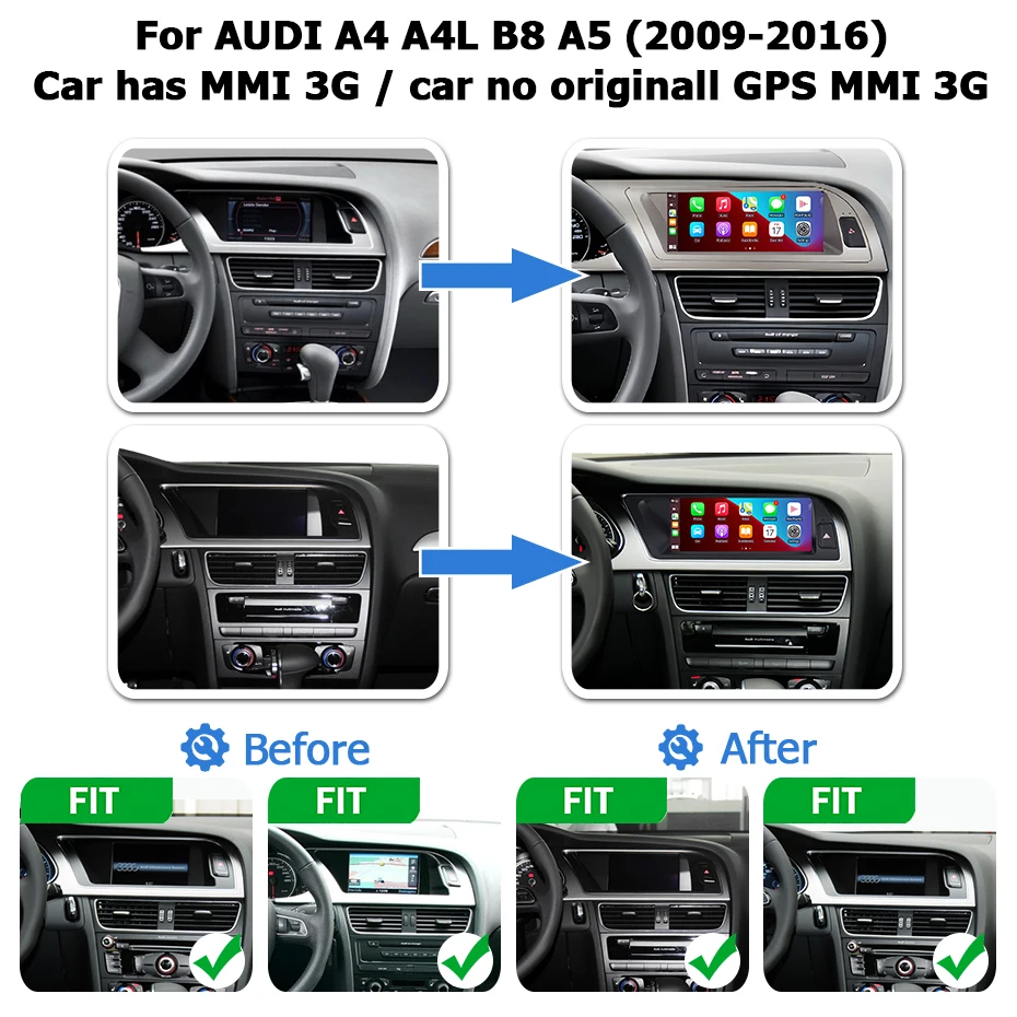 8,8 ''Linux Touchscreen Drahtlose Carplay Android Auto Auto Radio Stereo Für Audi A4 A5 B8 S4 S5 2009-2016 Autolink Airplay 2DIN – Detail 1