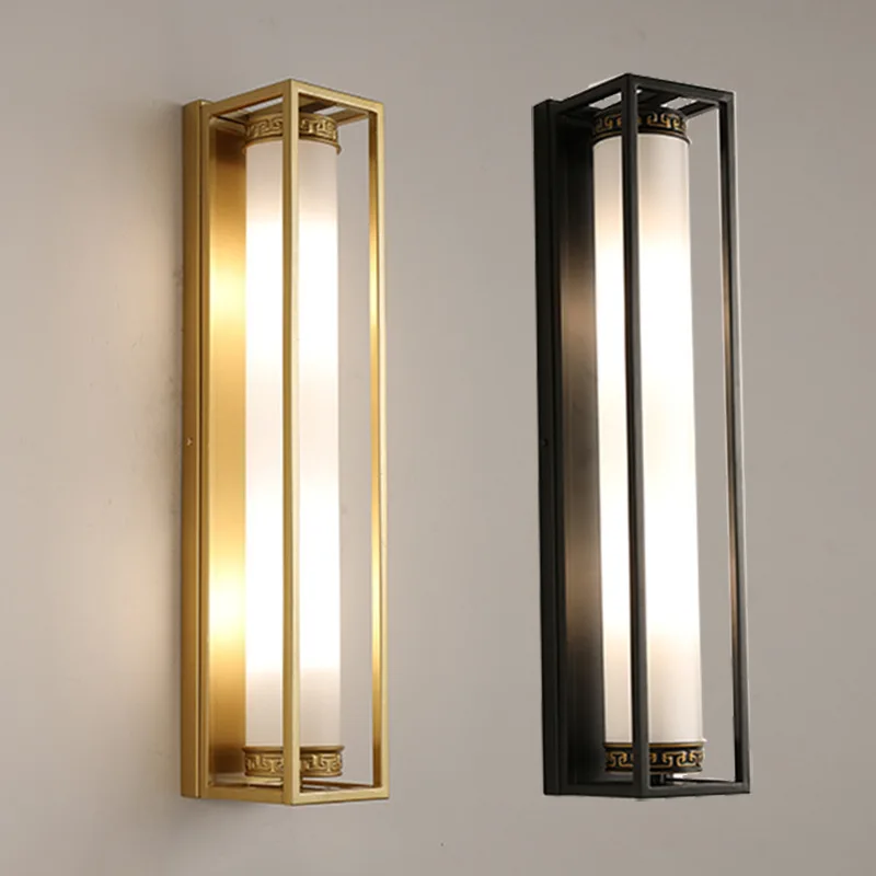 

Chinese Wall Lamp Rectangular Iron Glass Lampshade E27 Sconces Living Room Decor Background Wall Aisle Corridor Lighting Lamps