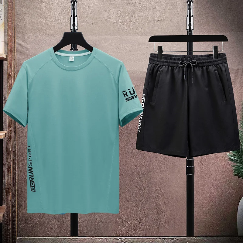 Fashion O-Neck Loose Elastic Waist Pockets Printed Asymmetrical Men's Sets 2024 Men Clothing Summer New All-match Casual Sets