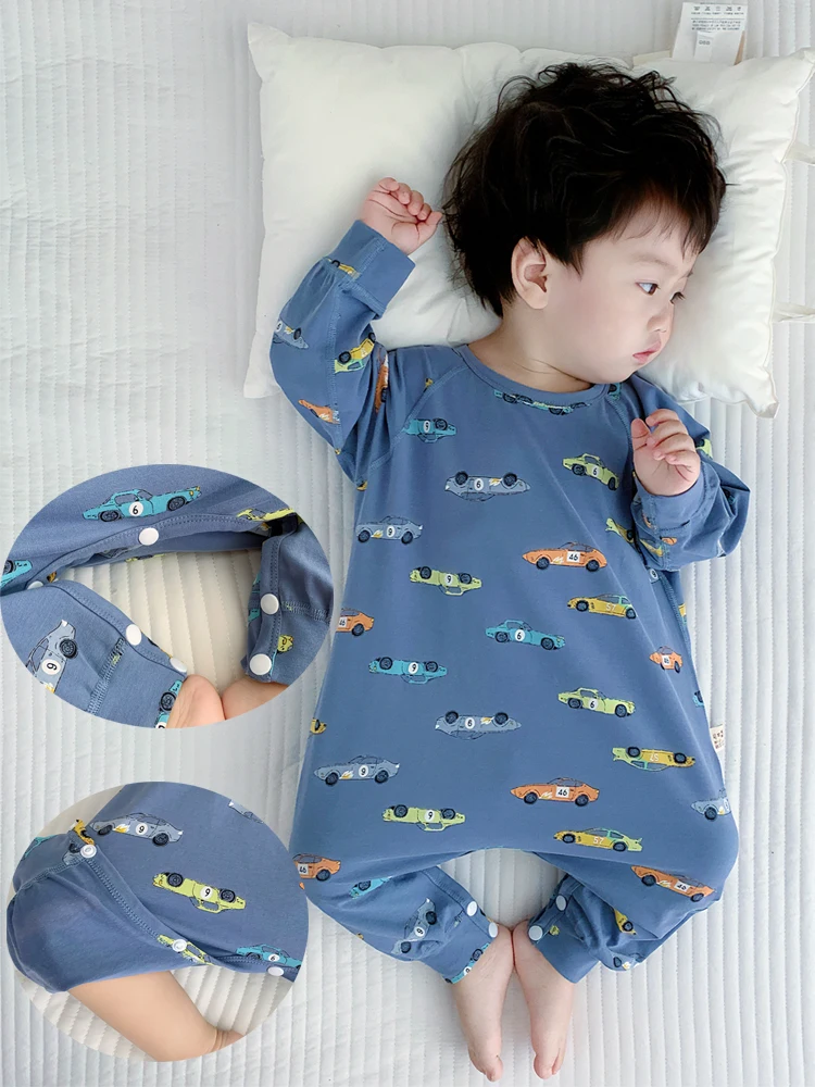 봄 가을  용 면 파자마 얇은 다리 부분 오픈형 수면복 남아 여아 홈웨어 발차기..