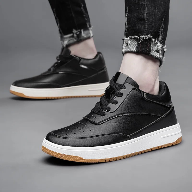 Men Genuine Leather Casual Shoes Men Sneakers Man White Shoes Comfortable Platform Male Footwear Height Increase 6/8/10CM Insole 5