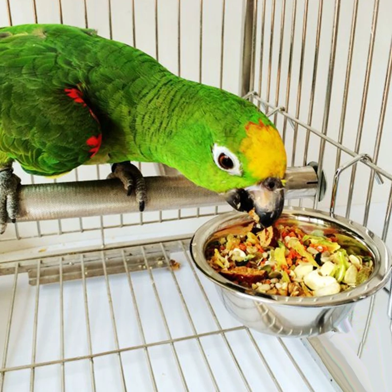 

Bird Feeding Cups Stainless Steel Parrot Cage Stand Bird Feeder Box Parrot Cups