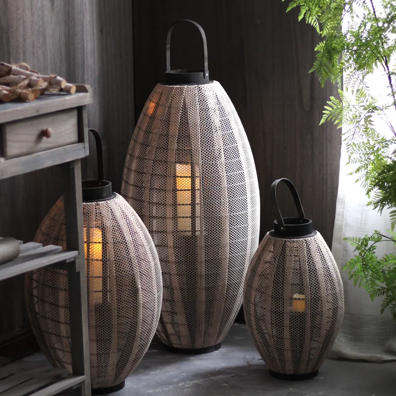 Wooden Large Cage Candle Holder Lantern Candlestick Ornate Candle