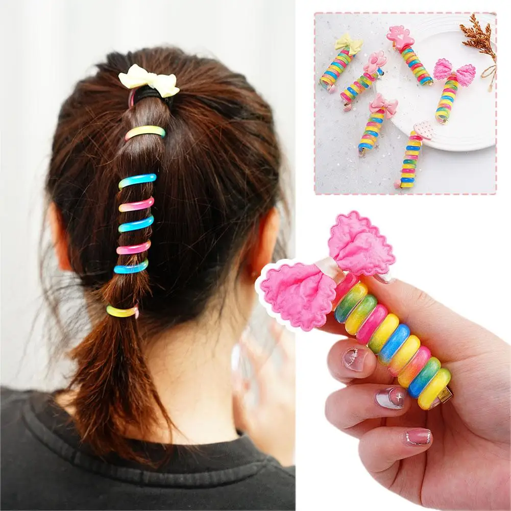

Colorful Curly Telephone Wire Hair Loop for Childrens Cute Cartoon Hair Band Hair Accessories for Young Kids Hair Scrunchie N1Z3