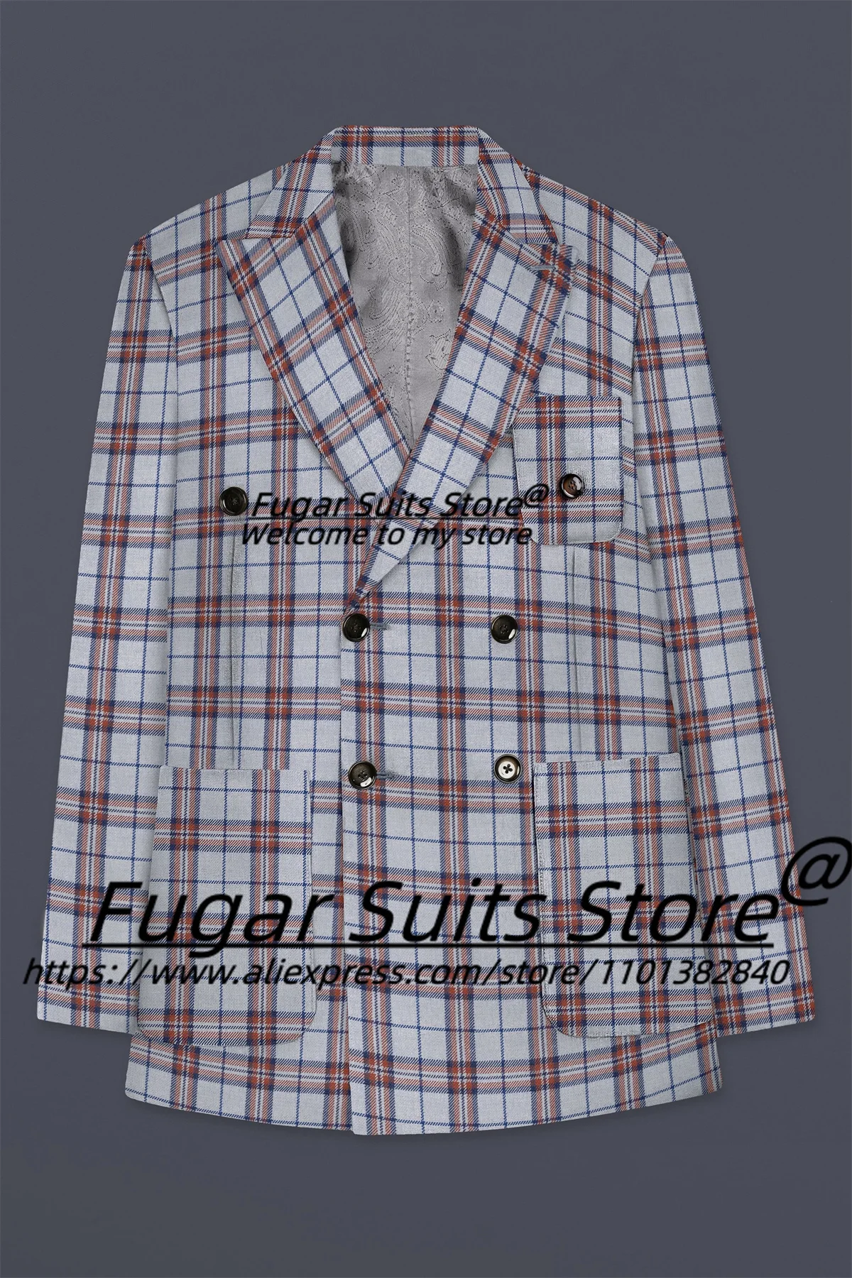 Classic Plaid Casual Men Suits Slim Fit double-breasted Groom Party Tuxedos 2 Pieces Sets banquet Male Blazers Costume Homme