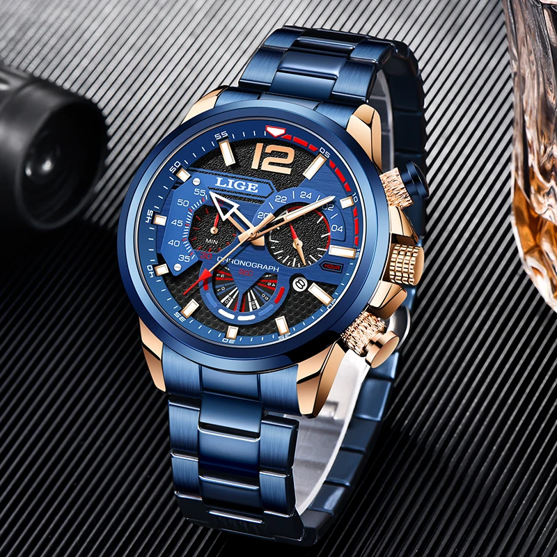 

LIGE Luxury Fashion Men Watches Business Quartz Watch for Men Waterproof Casual Sport Date Chronograph Man Relogio Masculino+BOX