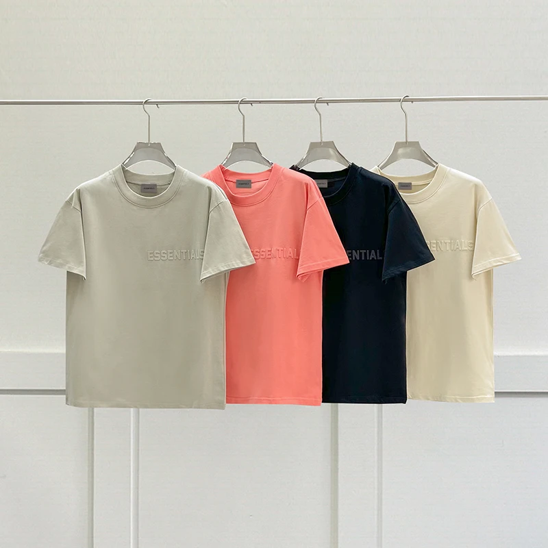 

Summer New ESSENTIALS T-shirts Season 7 Flocking Print Letter Logo Tees Hip Hop Loose Oversized Unisex Cotton Short Sleeve