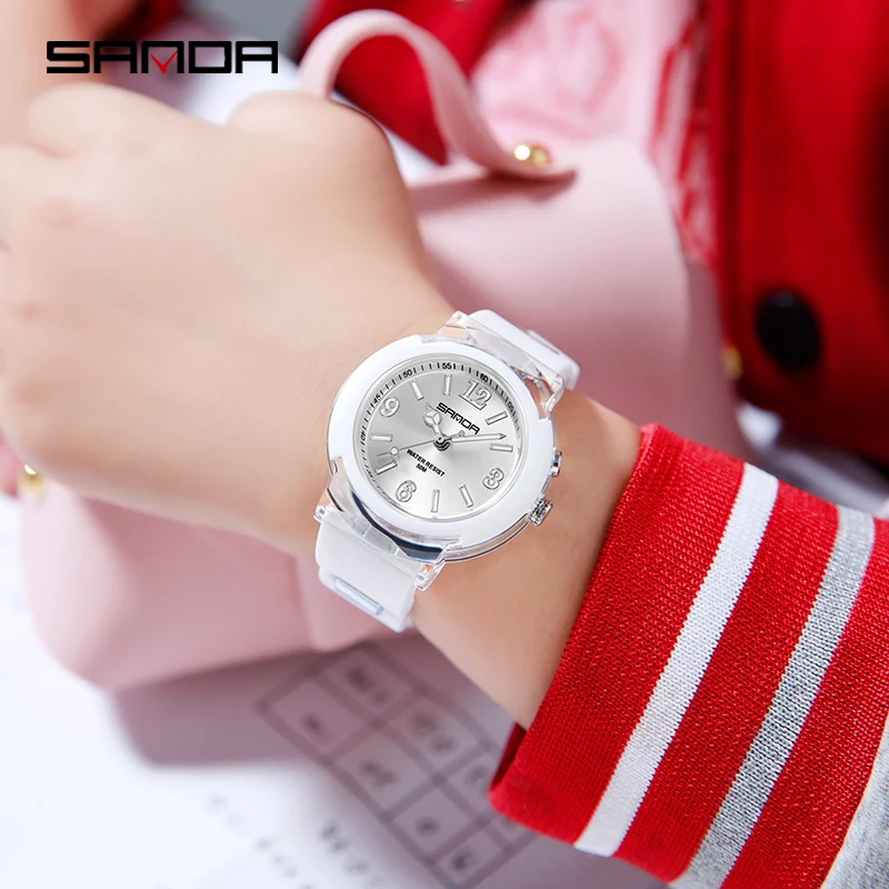 2024 New Sanda 6104 Watch Fashion Trend Outdoor Leisure Temperament Versatile for Girls Quartz Watch LED Light