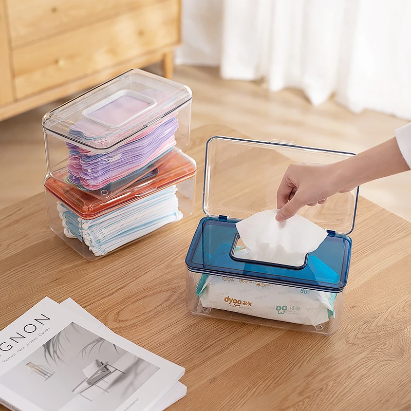 foldable storage box Transparent Mask Storage Box Drawing Paper Box Home Living Room Desktop with Spring Simple Wet Tissue Organization best Storage Boxes & Bins