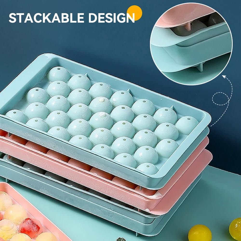 33 Well Ice Box With Lid Ball Ice Tray Plastic Ice Cube Mold