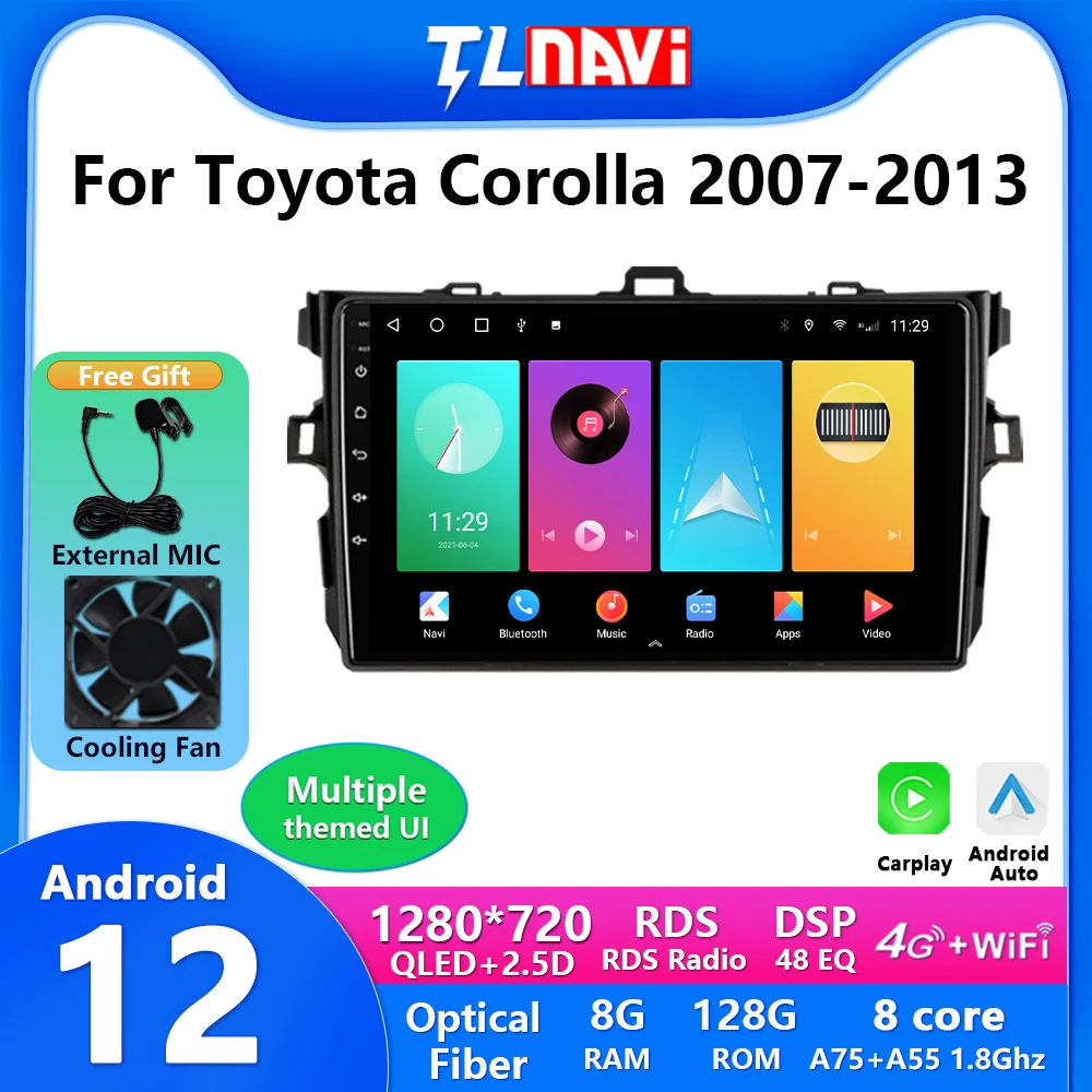 

For Toyota Corolla 2007 - 2013 9 INCH IPS Android 12 Car DVD GPS Navigation With 4G LTE DSP CARPLAY