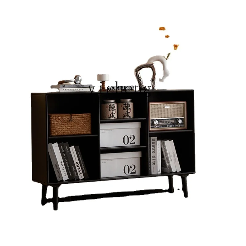 

Xl Solid Wood Black Bookshelf Integrated Wall-Mounted Shelf Home Cabinet