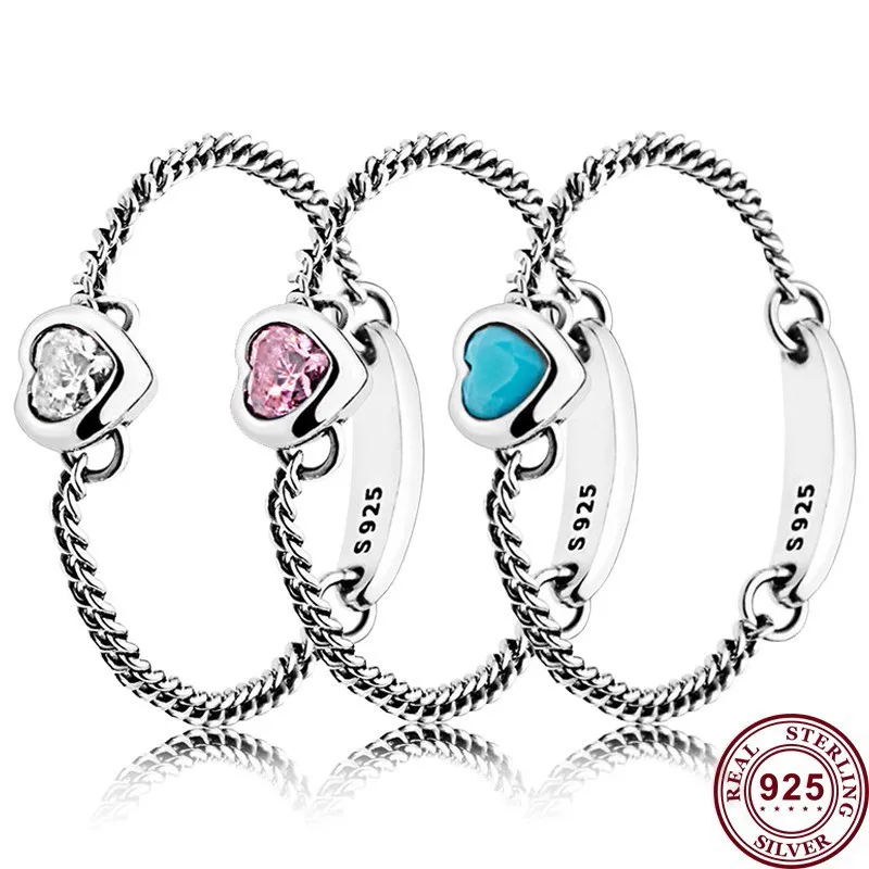 

New Hot 925 Sterling Silver Heart Powder Love Soft Chain Women's Ring Wedding Gift High Quality Fashion Charm Jewelry