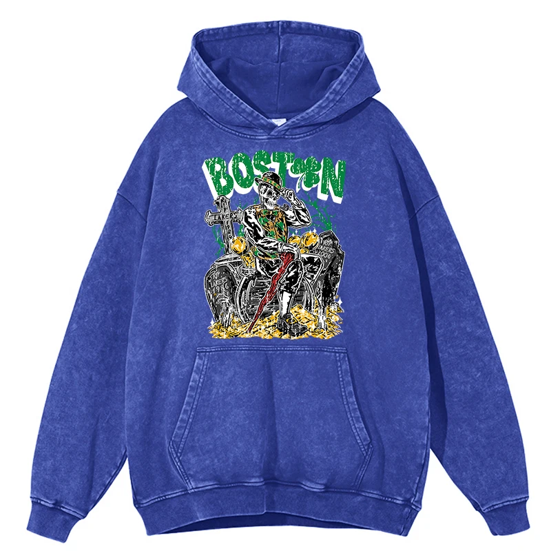 thumbnail image 1 of Sudadera con capucha retro desgastada con diseño de esqueletos de Boston para hombre, moda de otoño, 100 % algodón, estilo hip hop, informal, holgada, 1 of 5