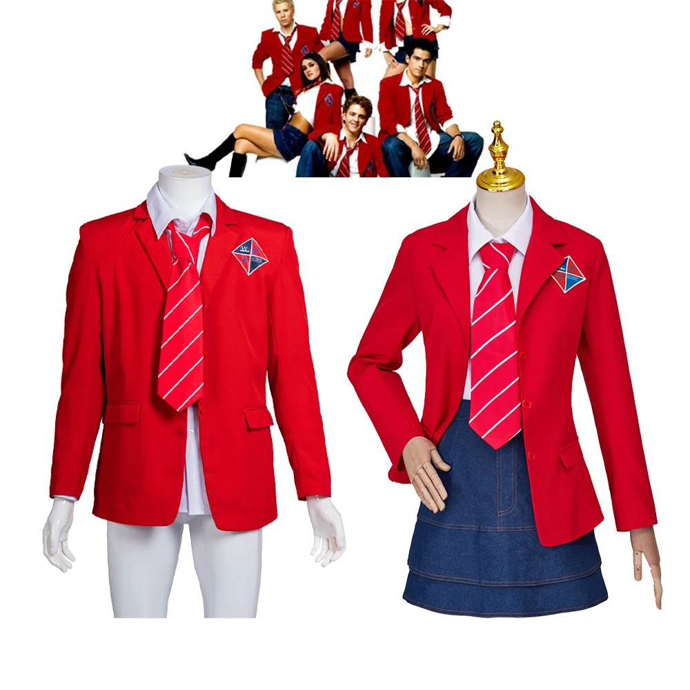 

EWS Rebelde Cosplay Costume High School Student Uniform Red Suit Jacket Skirt Full Set Halloween Party Outfits for Men Women