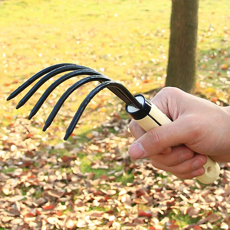 

Multipurpose Metal Rake with Wooden Handle Portable Gardening Tool for Outdoor for Garden Lawn Metal Rake LI
