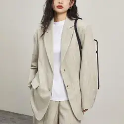 Spring Summer Women's Casual Solid Color Single Breasted Pocket Decorative Big Loose  Oversized Jacket