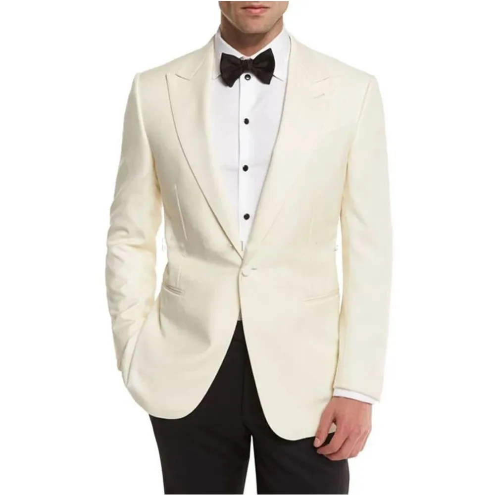 

Ivory Men Suits 2 Pieces Wedding Groom Business Wear Peaked Lapel Tuxedos Party Custom Made Formal Male Clothing Jacket+Pant