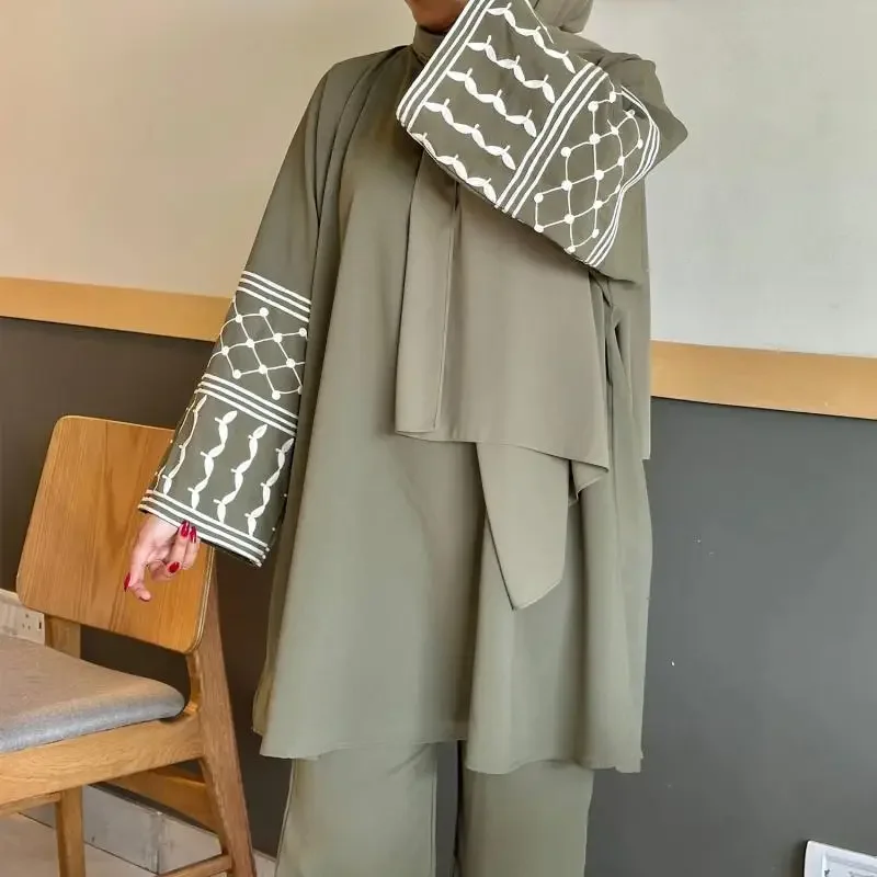 Abaya-Ensemble 2 pièces pour femmes musulmanes, vêtements de Turquie, vêtements islamiques de Dubaï, survêtement décontracté, tenues de mode arabe, pantalon en Y brodé 1 Abaya-Ensemble 2 pièces pour femmes musulmanes, vêtements de Turquie, vêtements islamiques de Dubaï, survêtement décontracté, tenues de mode arabe, pantalon en Y brodé 1