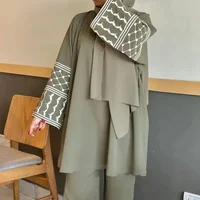 Abaya-Ensemble 2 pièces pour femmes musulmanes, vêtements de Turquie, vêtements islamiques de Dubaï, survêtement décontracté, tenues de mode arabe, pantalon en Y brodé 1