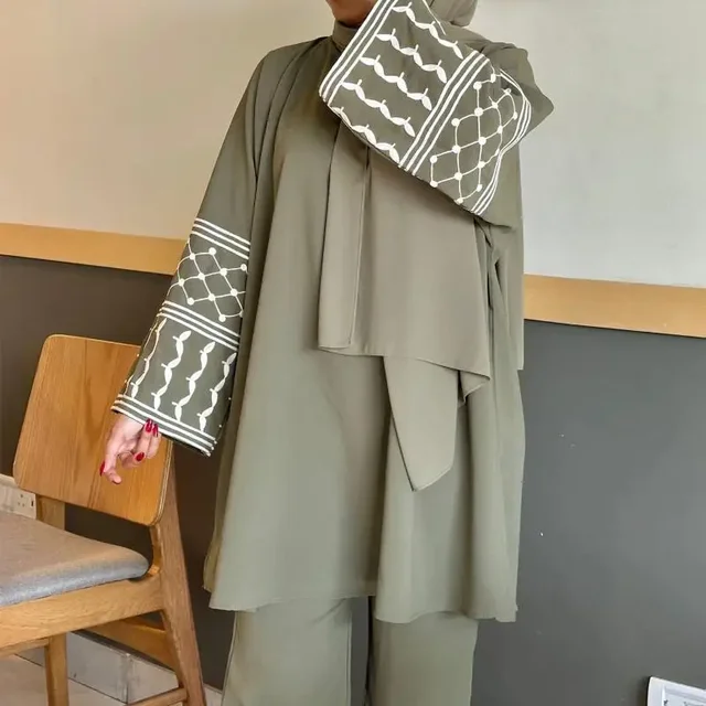 Abaya-Ensemble 2 pièces pour femmes musulmanes, vêtements de Turquie, vêtements islamiques de Dubaï, survêtement décontracté, tenues de mode arabe, pantalon en Y brodé 1