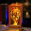 DIY Wooden Christmas Book Nook Shelf Insert Kit Miniature Building Kits Bookshelf With Lights Bookends for Adults Crafts Gifts 5