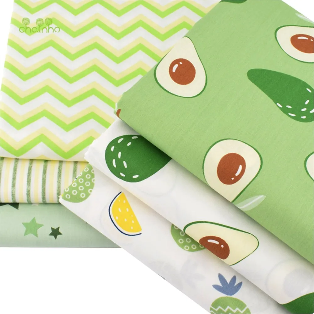 Chainho,Print Twill Weave Cotton Fabric,DIY Sewing Quilting Material,Patchwork Cloth,Green Series,6 Designs,2 Sizes,15C69