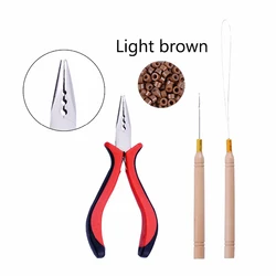 Hair Extension Tools Kit with Micro Links, Pulling Needle, and Multi - Hole Pliers (11 Light brown)