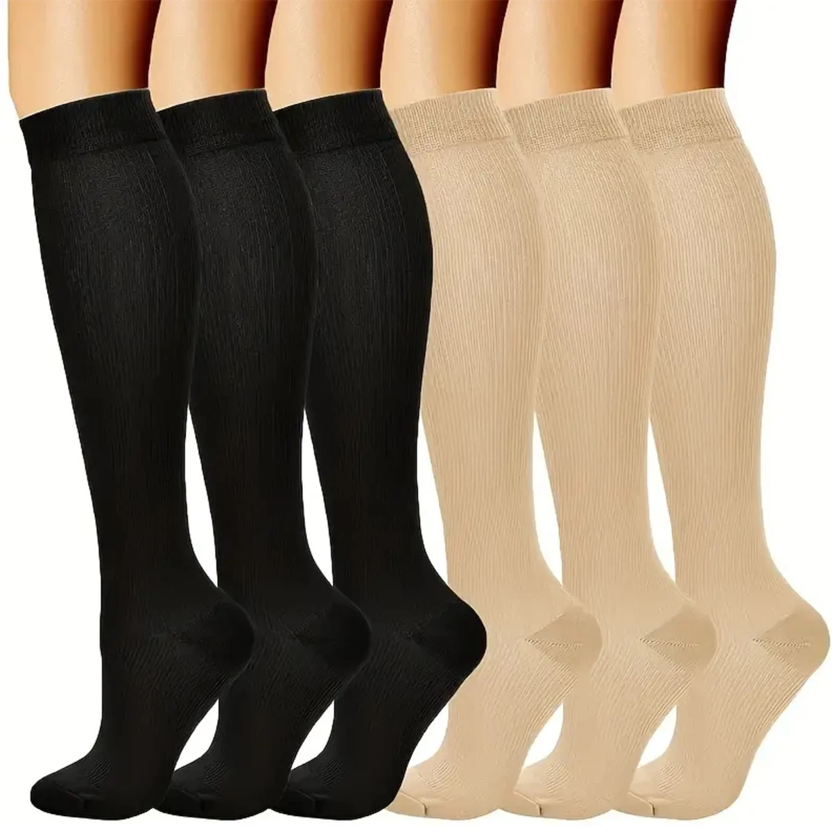 6 Pairs Solid Color Compression Socks Nurse Compression Socks Black Skin Color compression socks