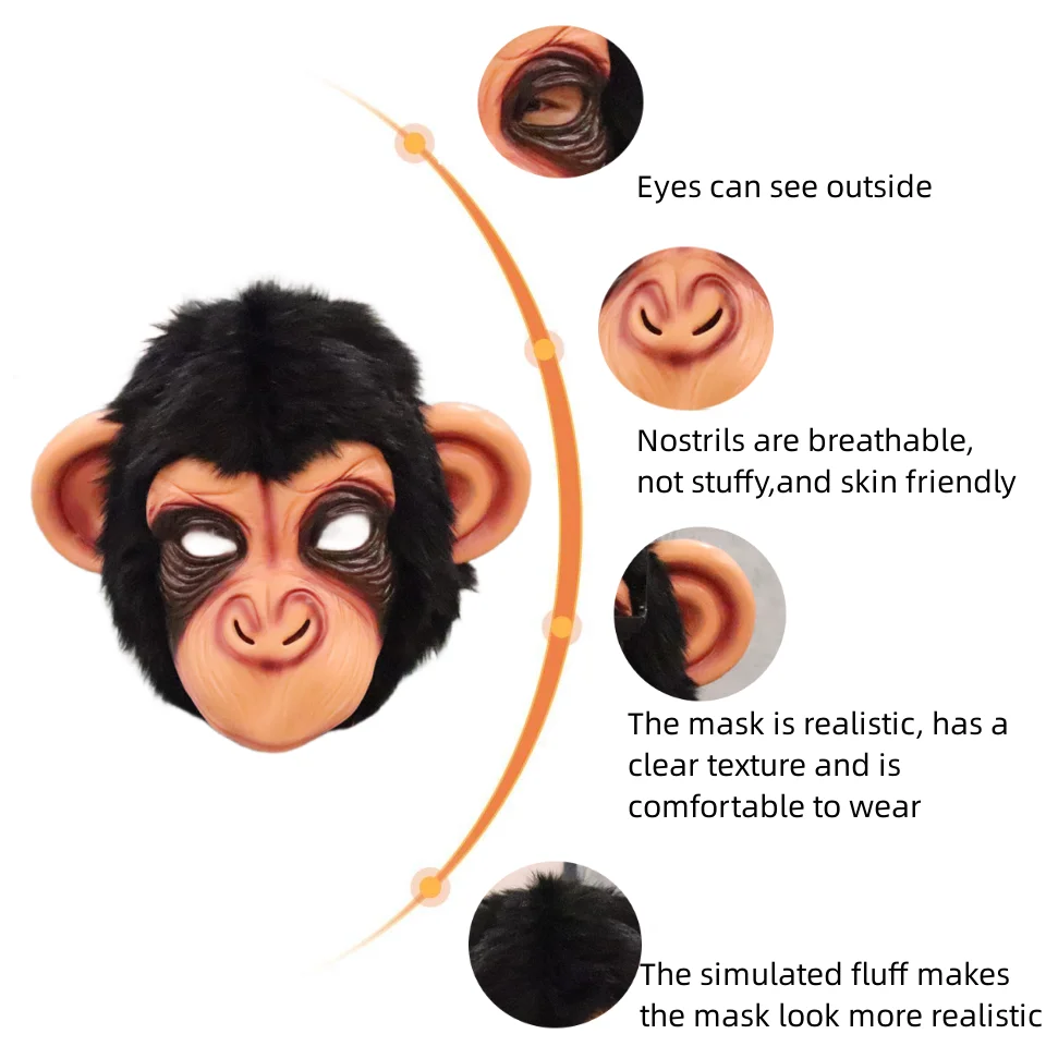 Monkey Head Mask Rave Cosplay Funny Animal Real Latex Mascara Full Face Helmet Jolly Chimp Gorilla Halloween Costume for Adult