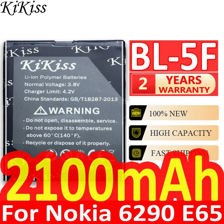 2100Mah Kikiss Batteria Ricaricabile Per Cellulare 950Mah Bl-5F Per Nokia 6290 E65 N93I 6210 N96 6210S 6710N N95 Bl 5F