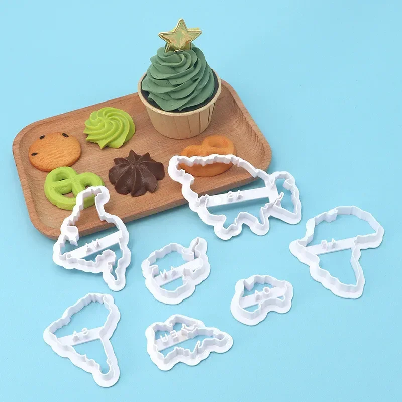 Seven Continents Shape Cookies Cutters 3D Plastic World Map Biscuit Mold Cookie Stamp DIY Fondant Cake Mould Pastry Baking Tools