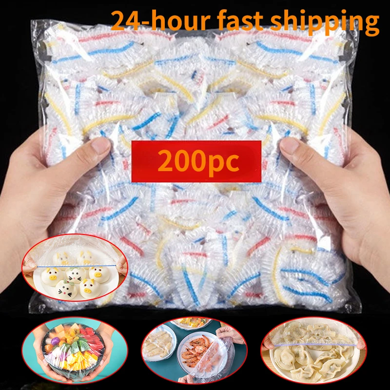 

200pc Colorful Disposable Food Cover Wrap Bowel Cover Food Grade Fresh-keeping Plastic Bag Kitchen Refrigerator Accessories