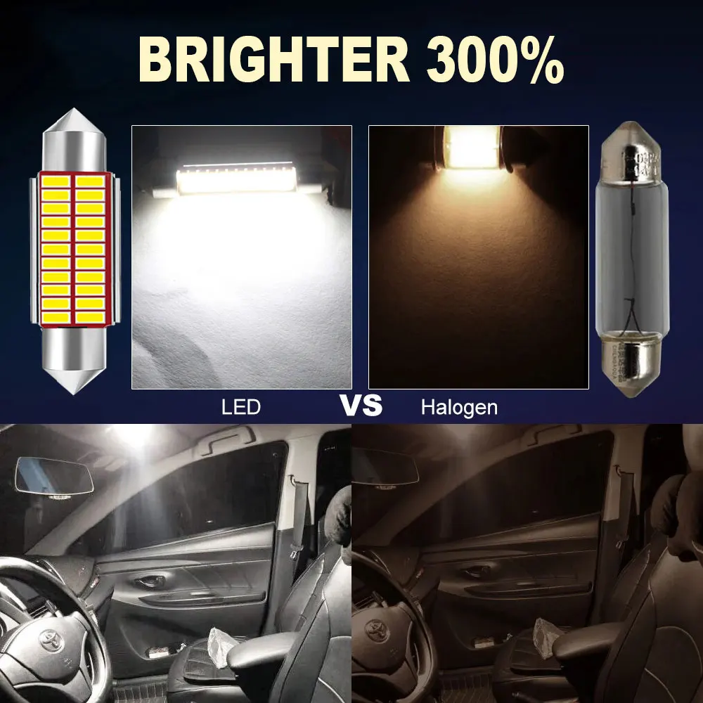LED Car Bulbs 2/10 PCS C5W LED Bulb Canbus Festoon 31mm 36mm 39mm 41mm 12V 4014SMD 6500K White Car Interior Reading License Plate Lamps