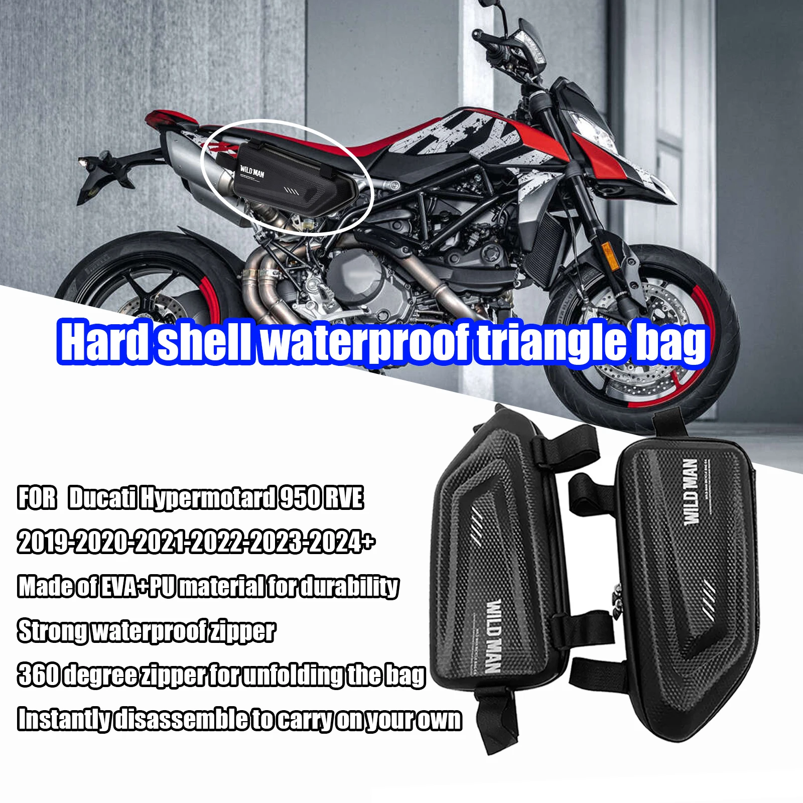 PENTRU Hypermotard 950 RVE geantă laterală modificată pentru motocicletă, geantă laterală triunghiulară impermeabilă, geantă rigidă, accesorii_voghion.com