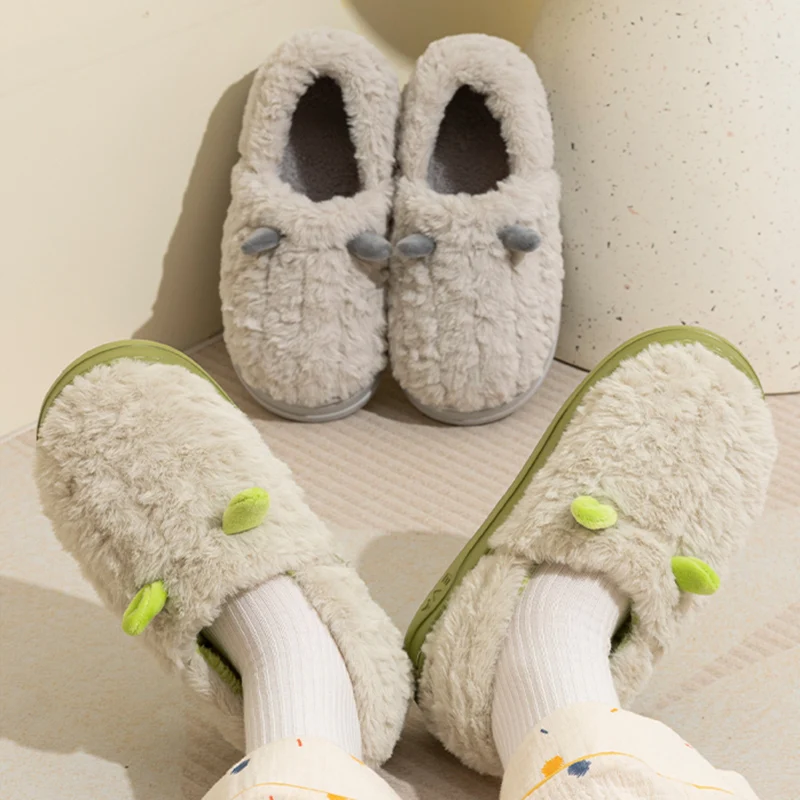 Lightweight Cute Women's Cotton Slippers Indoor Warm Thick Sole Fluffy Slippers Women Comfortable Non Slip Home Cotton Shoes