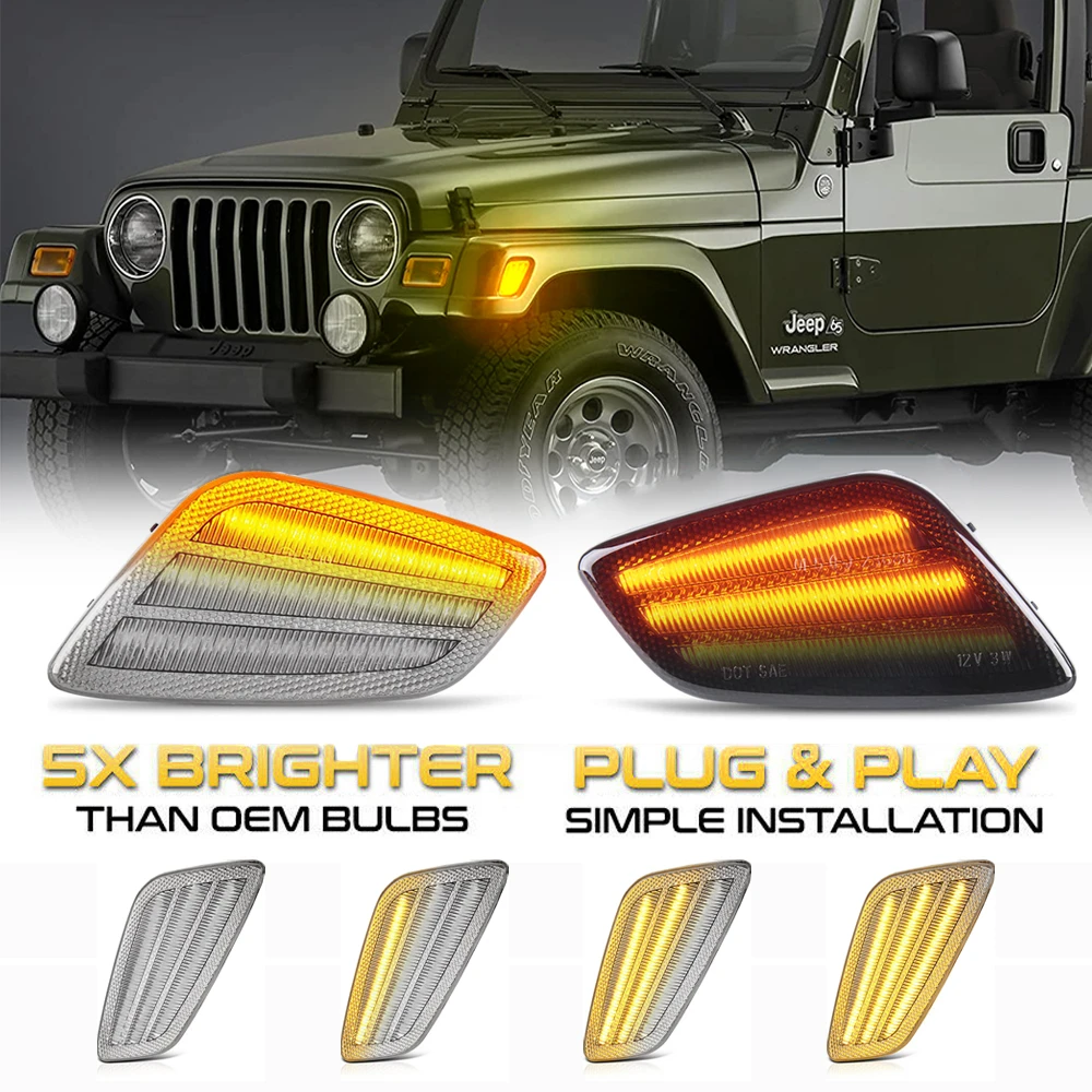 2x Full Amber Led Front Bumper Side Marker Lights Turn Signal Blinker Lamp  For Jeep Wrangler Tj Car Accessories 1997-2006 Canbus - Signal Lamp -  AliExpress