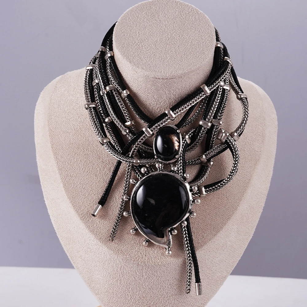 Punk Style Button Braided Rope Tassel Necklace