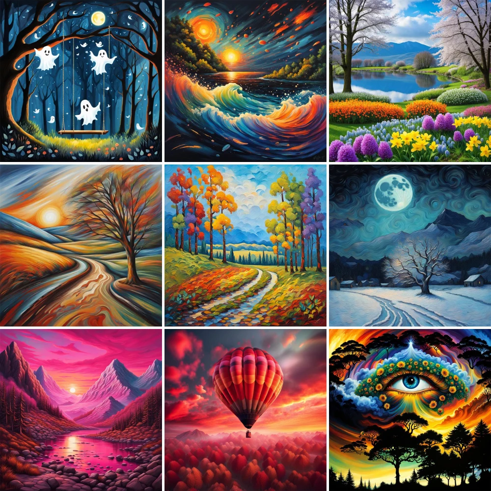 Landschaft Sonnenuntergang gedruckt Kreuzstich Stickerei komplette Kit handgemachte Handwerk Stricken Malerei Großhandel für Erwachsene Schmuck – Detail 10