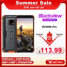 Blackview BV4900 Pro Android 12 5.7" 4GB+64GB IP68 Waterproof Rugged SmartPhone Octa Core 5580mAh NFC  4G Mobile Phone