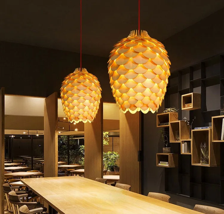 

Creative Pine Cone Artistic Lamp Log Hot Pot Restaurant Bar Bedroom Study and Restaurant Hotel Wooden Atmosphere Chandelier