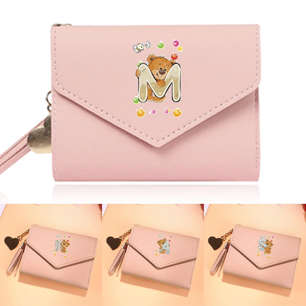 Women's Wallet Clutch Fashion Leather Short Style Purse Multi CaroSlot Coin Purse RFID Blocking Case Cute Bear Pattern