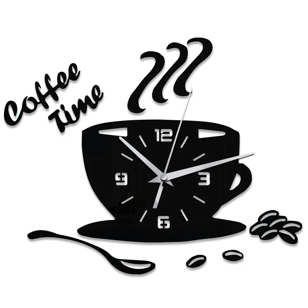 Creative Coffee Wall Clock Modern 3D Mirror DIY Wall Clocks Stickers Home Kitchen Wall Decorations Best Gifts For Coffee Lover 