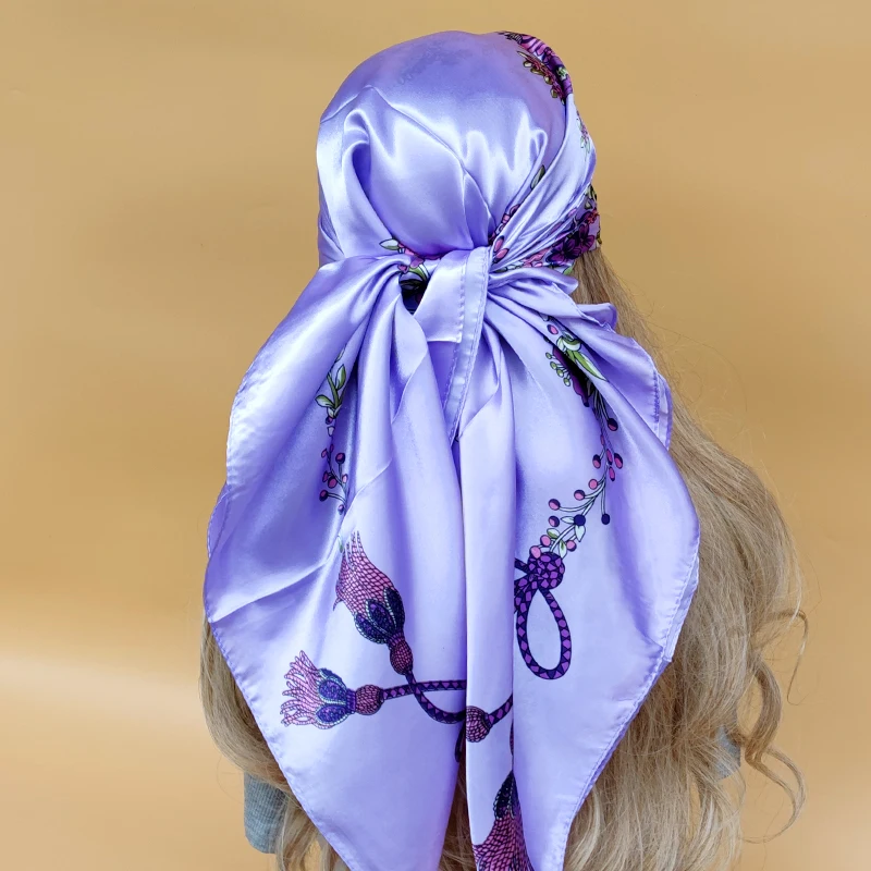 Women 90X90CM New Shawls The Four Seasons Beach Scarves Fashion Model Square Silk Hijab Popular Design Sunscreen Headscarf 6