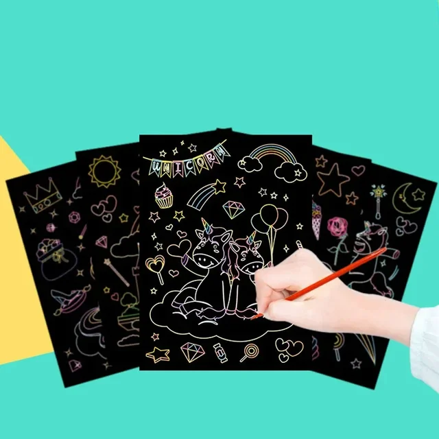 Rainbow Color Scratch Art Painting Paper Card Kit Cartoon Dinosaur Magic Drawing Board Kids DIY Educational Toys Christmas Toys 4