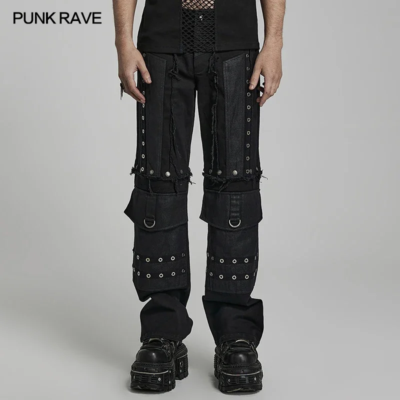 

PUNK RAVE Men's Punk Detachable Twill Denim Pants Can Be Worn As Shorts Heavy Industrial Men Personalized Trousers