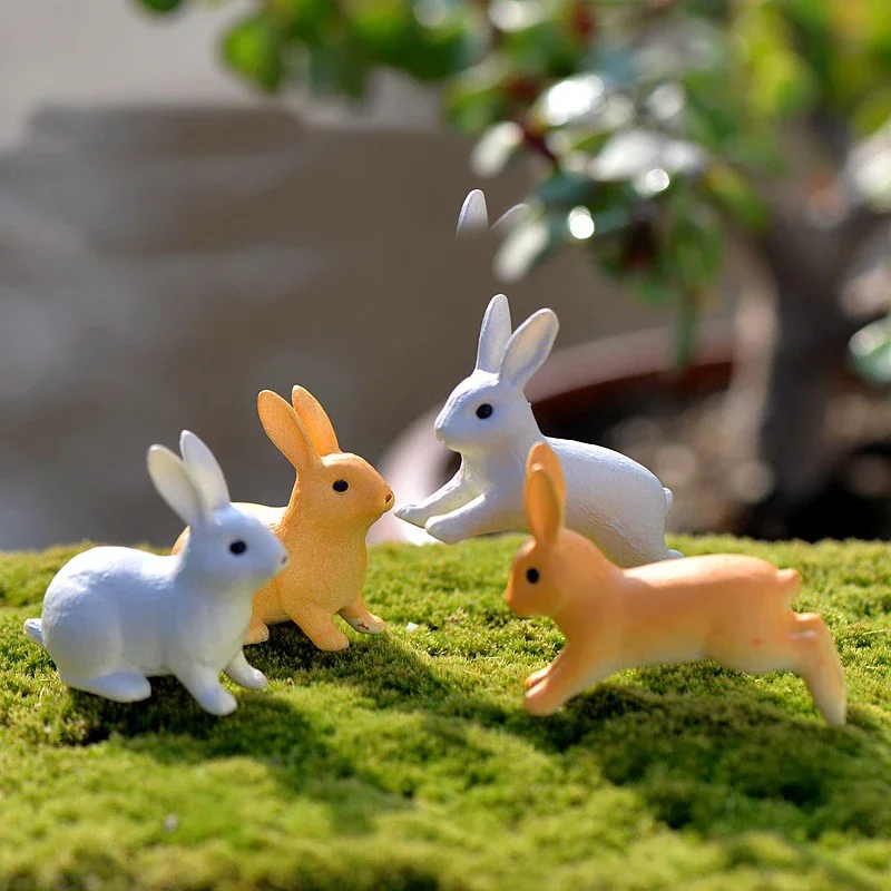 4PCS Rabbit Ornament Miniature Figurine Fairy Garden Decor Home Decoration Micro Landscape Terrarium Gift