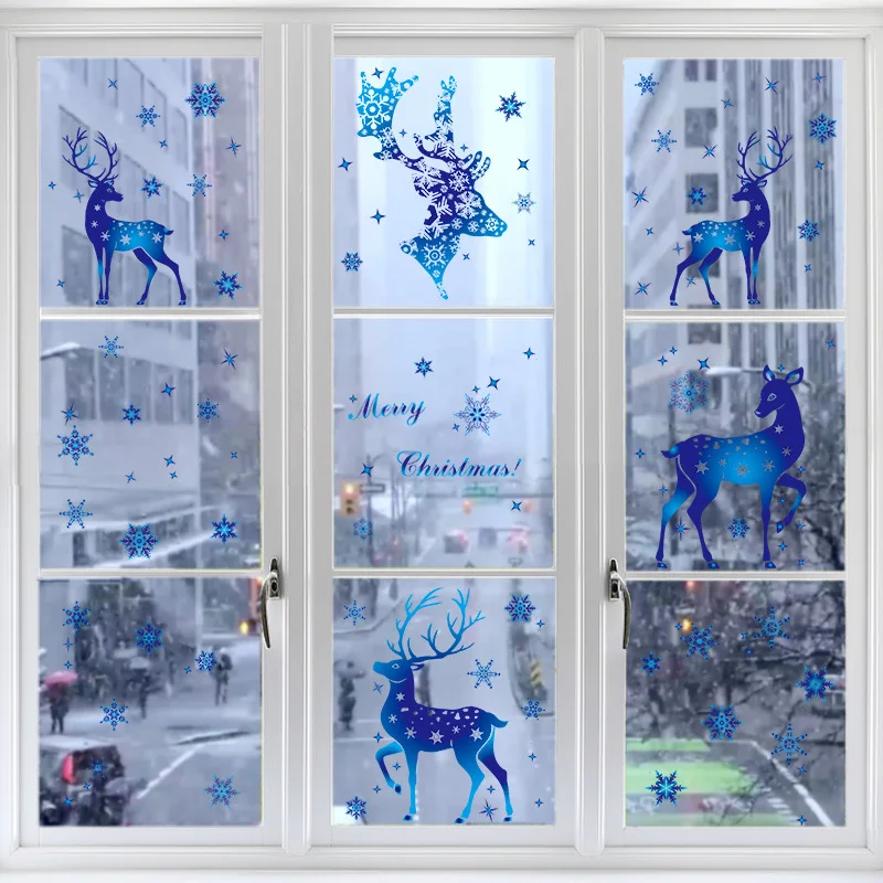 2025 Christmas Room Wall Window Decal Store Window Glass Stickers Elk Snow Wall Decals Christmas Decorations Xmas Party Supplies